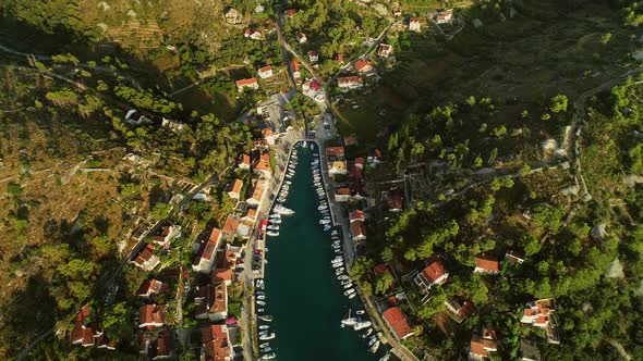 Aerial view of Bobovisce harbour on the island of Brac, Croatia. alt