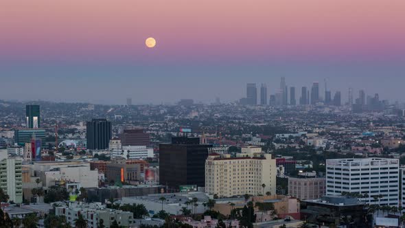 Hollywood and Downtown Los Angeles Full Moon Rising alt