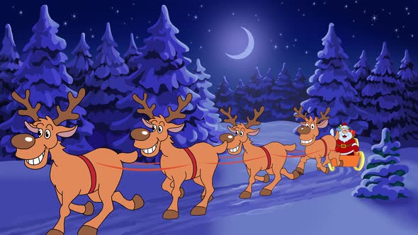 Christmas Animated Card Santa Claus In The Forest 1