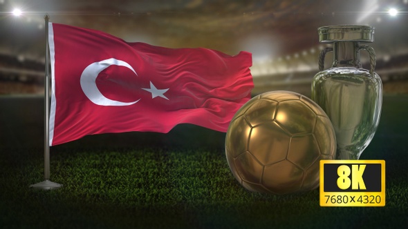 8K Turkey Flag with Football And Cup Background Loop alt