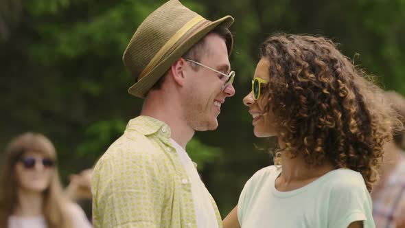 Slow-Mo of Happy Boyfriend and Girlfriend Hugging and Nuzzling, Couple in Love