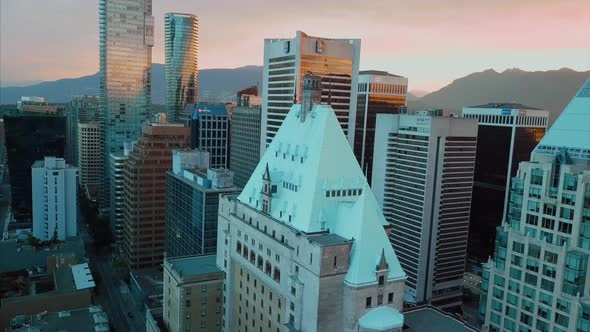 Morning downtown Vancouver drone footage, Granville bridge. alt
