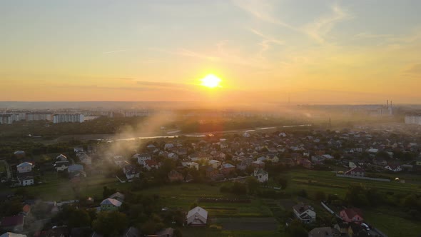 Aerial View of Agricultural Waste Bonfires From Dry Grass and Straw Stubble Burning with Thick Smoke alt