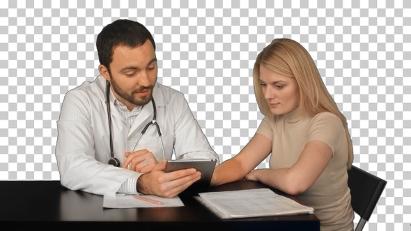 Doctor Using Digital Tablet Talking With Patient, Alpha Channel