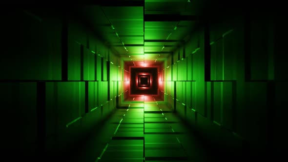 Futuristic green and red pulsating tunnel seamless looping background.