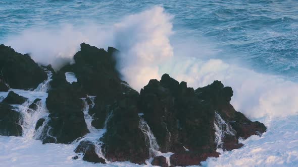 Slow Motion Drone Video of Ocean Waves Crashing the Shore