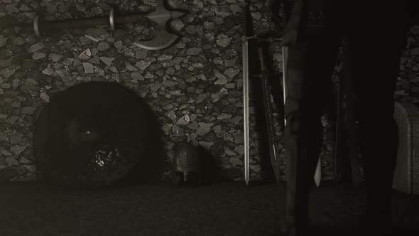 Medieval Knight Choosing A Sword alt