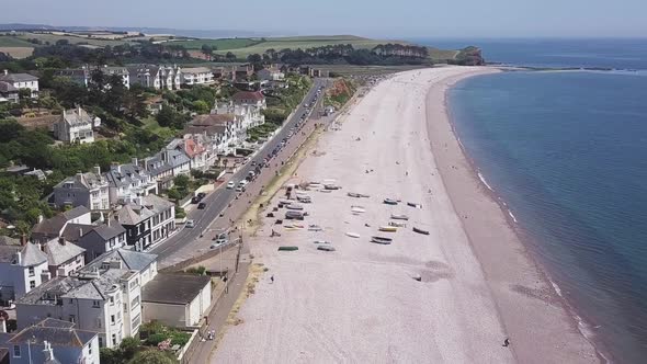 Jurassic Coast in Devon, view from above with forward motion, AERIAL STATIC CROP alt