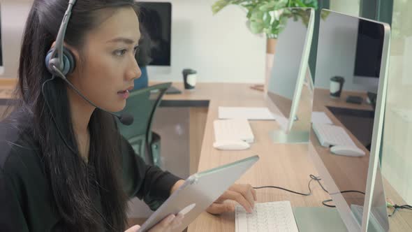 Customer service with friendly, businesswoman call center and operator for support client. alt