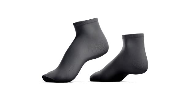 Blank black ancle socks pair mockup stand, looped rotation alt