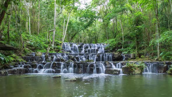 Waterfall in tropical rainforest in Namtok Samlan National Park, Saraburi, Thailand - Time Lapse