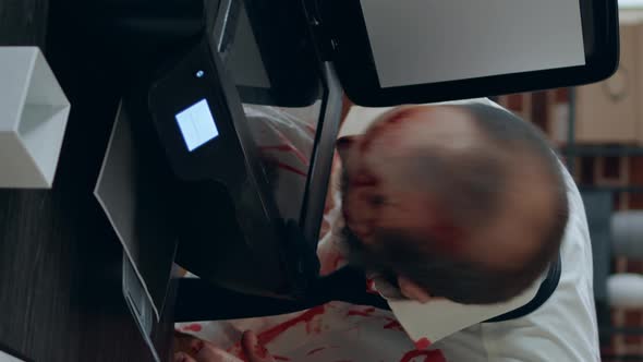 Vertical Video Creepy Doomsday Braineating Monster Damaging Photocopy Electronic Device alt