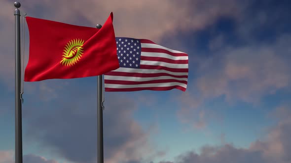 Kyrgyzstan Flag Waving Along With The National Flag Of The USA - 4K alt