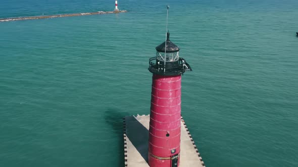 Big Red Lighthouse on the Shores of Lake Michigan alt