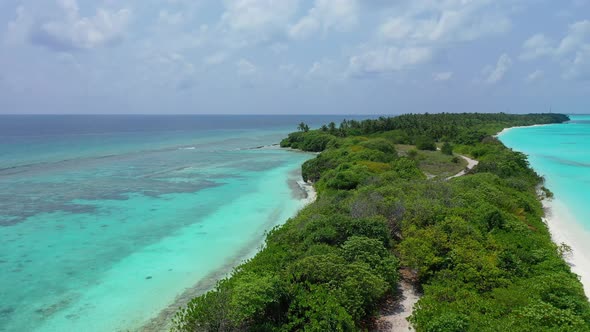 Natural overhead copy space shot of a white sand paradise beach and blue water background in colourf alt