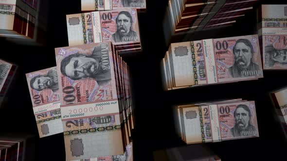 Flight over the Hungarian Forint money banknote packs loop alt
