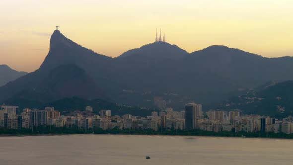 Aerial footage of Rio de Janeiro at sunset. alt