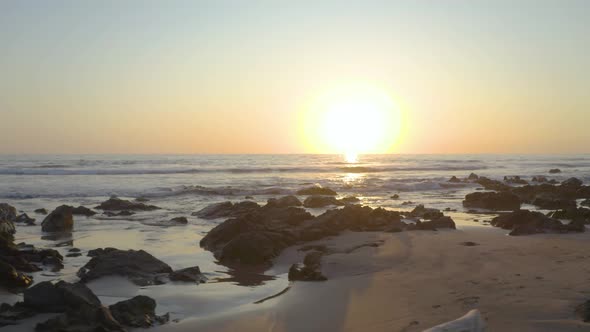 Rocky beach in Mexico during sunset