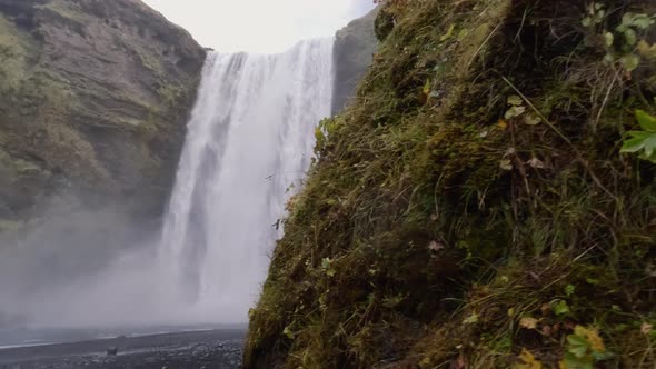 Sliding Camera in Super Slow Motion to Skogafoss Waterfall