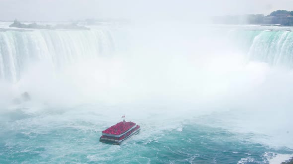 Niagara Falls Hornblower Tour Boat Under Horseshoe Waterfall Rainbow alt