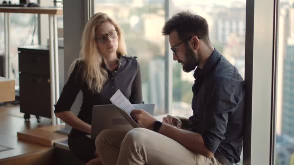 Businessman Analyzing Digital Sales Charts. Focused Trader Reading Corporate Financial Audit. alt