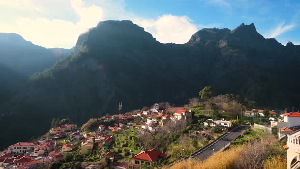 Pan Left of the Village of Curral Das Freiras in the Madeira Islands Portugal alt