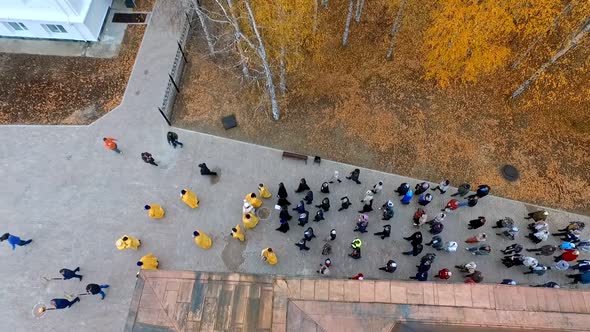 KhantyMansiysk RussiaSeptember 2019 Religious Procession Around the Church By Priests During the alt