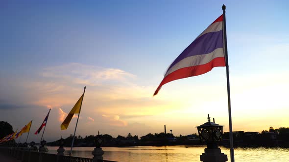 Thailand Flag River Sunset