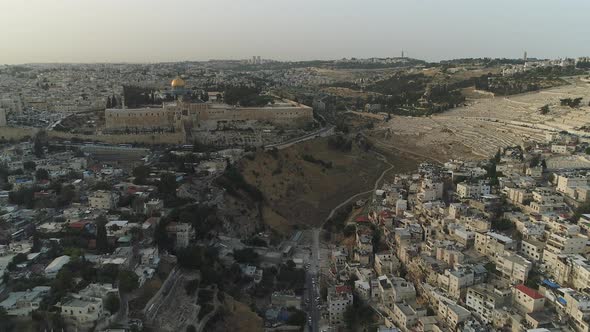 Aerial of Jerusalem with the Old City alt