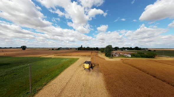 Combine Harvester Harvesting Large Field alt