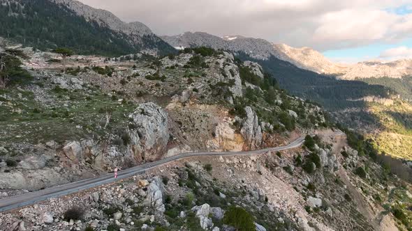 Mountain Sunset landscape high in the mountains aerial view 4 K alt