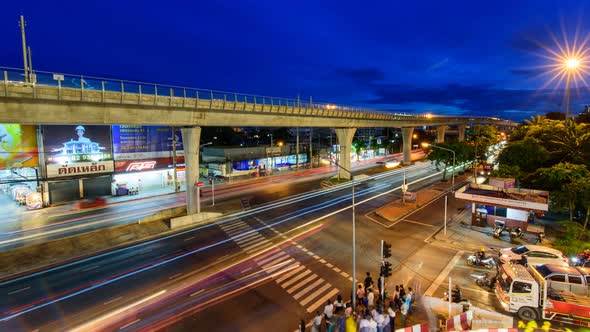 Day to night time lapse High view of blur light traffic