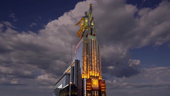 Famous soviet monument Rabochiy i Kolkhoznitsa, sculptor Vera Mukhina, Moscow, Russia