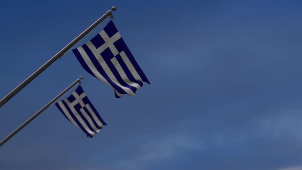 Greece Flags In The Blue Sky   4K