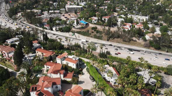 Aerial Shot of Hollywood Hills Palm Trees Houses alt
