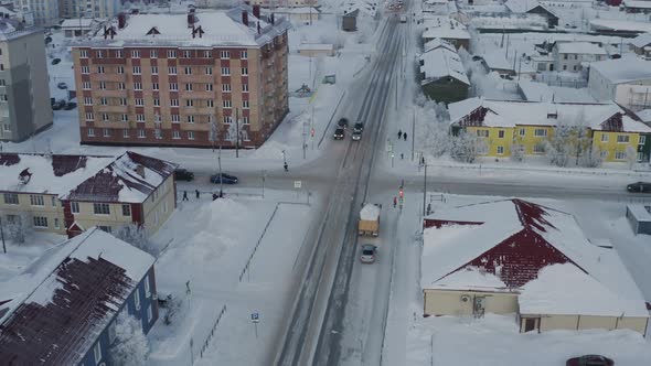 An Aerial View of an Intersection in One of the Districts of the Arctic City