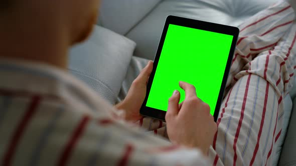App User Swiping Chroma Key Tablet Screen Closeup alt