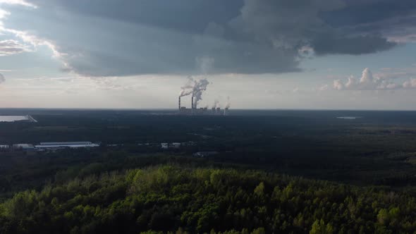 Coal Power Plant With Dramatic Sky