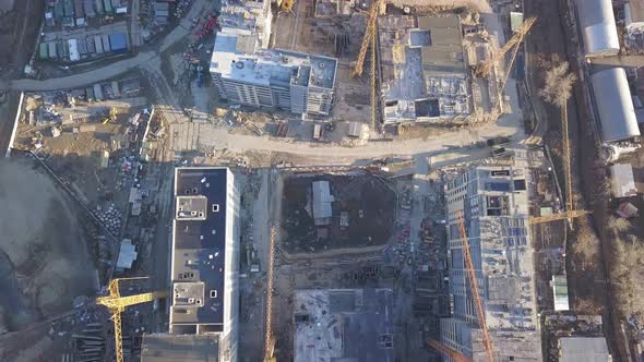 Construction Site of a New Residential Complex. Flying Over the Construction Site