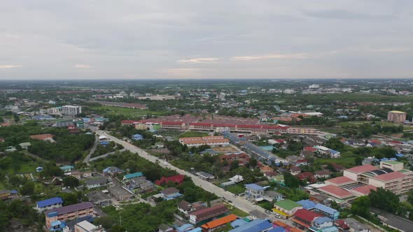 Aerial view of Cha Choeng Sao town, Chonburi near Bangkok, alt