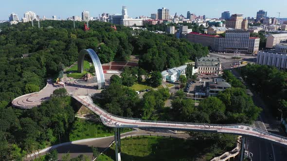 Pedestrian Bridge in Kiev. Kyiv City Landscape