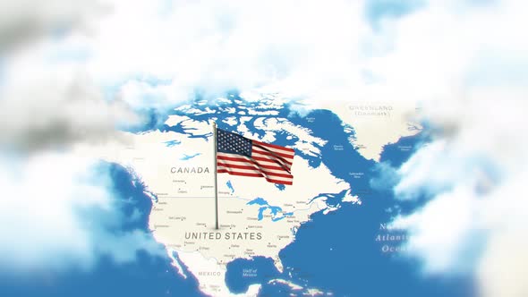 USA Map And Flag With Clouds