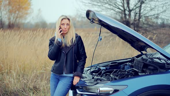 Broken Vehicle Damage Troubles. Car Deflated Tire. Auto Failure Accident Inspection Flat Tire. alt