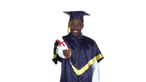 Student with a Diploma Wrapped in a Ribbon, Slow Motion alt