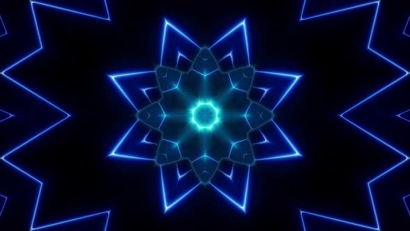 Blue Neon Multi Shapes Light Zoom Out Effect 4K Loop, Motion Graphics