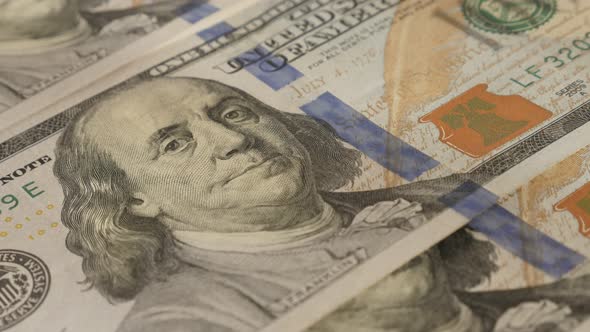 Slow tilt on USA paper currency  in a row close-up 4K 2160p 30fps UltraHD  footage - Tilting over hu alt