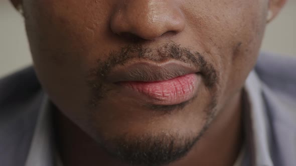 Young Adult Man Calm Lips Closeup alt