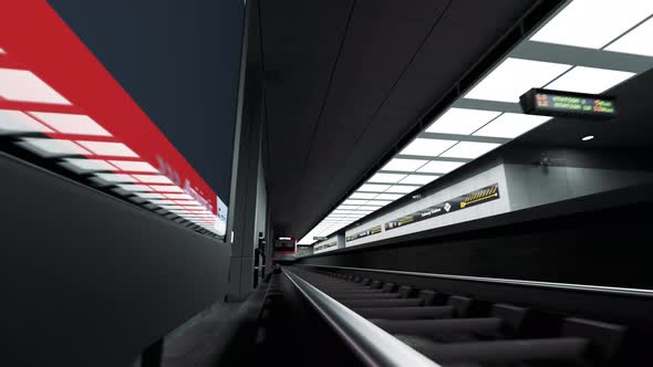 Empty Subway Train Arriving to platform in Underground Station. Transportation alt