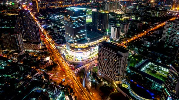 Bangkok business district city center and traffic, during night – Time Lapse