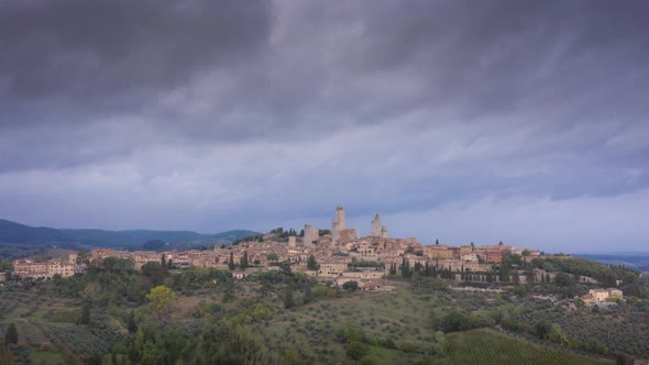 Aerial time lapse of San Gimignano city in Italy